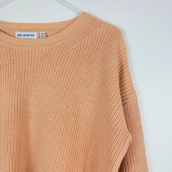 525 America EMMA: CREWNECK SHAKER STITCH Peach Knit Sweater Minimalist Cozy - Picture 8 of 11